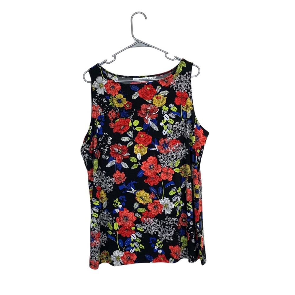 Susan Graver all over floral print liquid knit tank top Size 1x stretchy summer